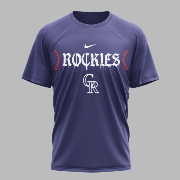 Alternative view of Colorado Rockies X Fire Skull Baseball Premium T Shirt PVT002