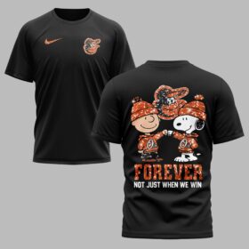 Baltimore Orioles “FOREVER - Not Just When We Win” Snoopy & Charlie Glitter Friendship Premium T-Shirt PH00002