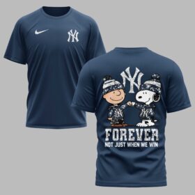 New York Yankees “FOREVER - Not Just When We Win” Snoopy & Charlie Glitter Friendship Premium T-Shirt PH00002