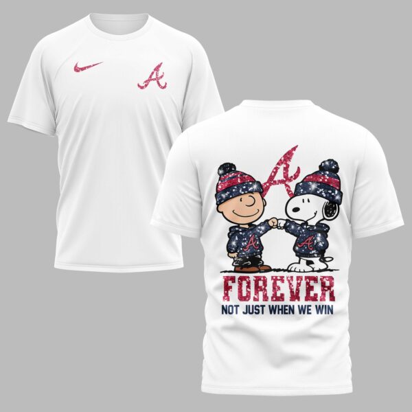 Atlanta Braves “FOREVER - Not Just When We Win” Snoopy & Charlie Glitter Friendship Premium T-Shirt PH00002
