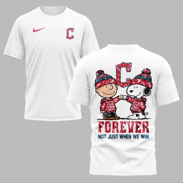 Cleveland Guardians “FOREVER - Not Just When We Win” Snoopy & Charlie Glitter Friendship Premium T-Shirt PH00002