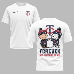 Minnesota Twins “FOREVER - Not Just When We Win” Snoopy & Charlie Glitter Friendship Premium T-Shirt PH00002