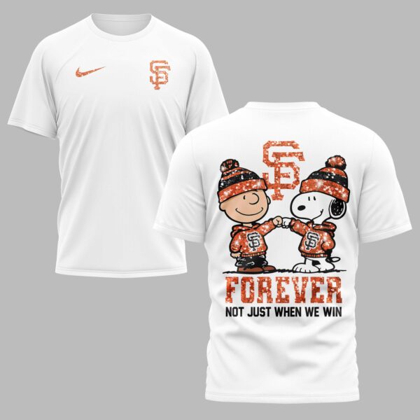 San Francisco Giants “FOREVER - Not Just When We Win” Snoopy & Charlie Glitter Friendship Premium T-Shirt PH00002