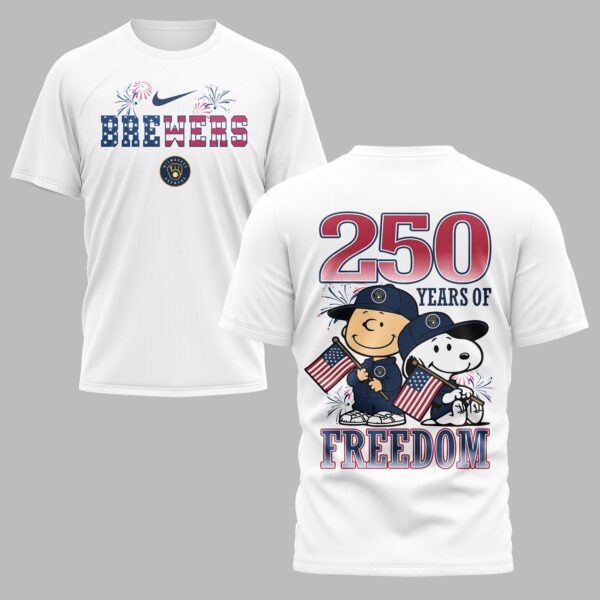 Milwaukee Brewers 250th Freedom Anniversary Snoopy & Charlie Friendship Premium T-Shirt PH00003