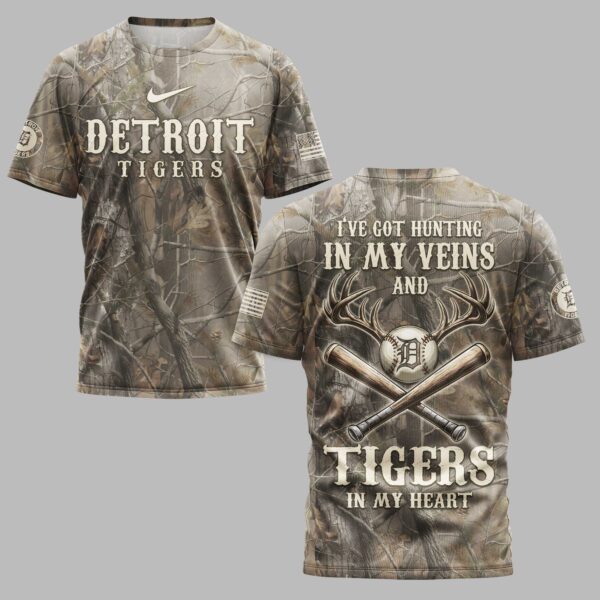 Detroit Tigers “Hunting in My Veins” Camo Premium T-Shirt LT0005