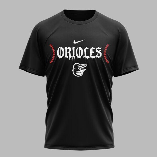 Alternative view of Baltimore Orioles X Fire Skull Baseball Premium T Shirt PVT002