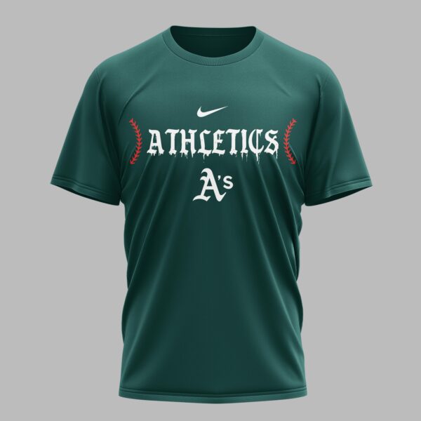 Alternative view of Oakland Athletics X Fire Skull Baseball Premium T Shirt PVT002