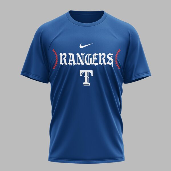 Alternative view of Texas Rangers X Fire Skull Baseball Premium T Shirt PVT002