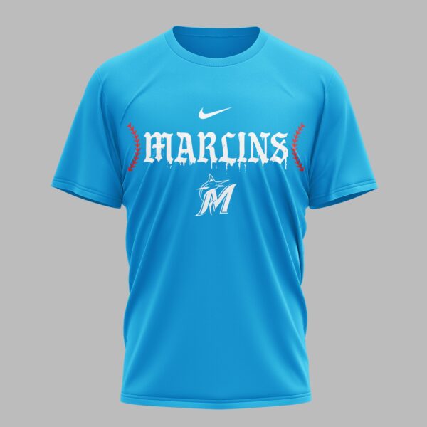 Alternative view of Miami Marlins X Fire Skull Baseball Premium T Shirt PVT002