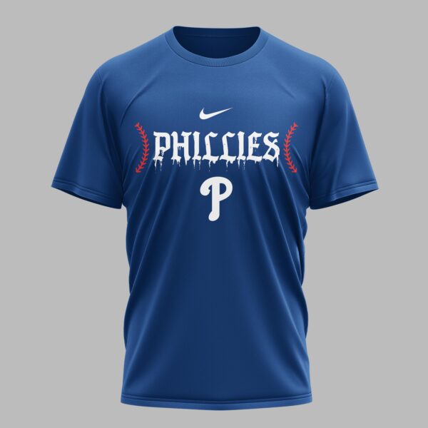 Alternative view of Philadelphia Phillies X Fire Skull Baseball Premium T Shirt PVT002