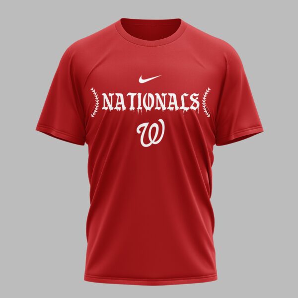 Alternative view of Washington Nationals X Fire Skull Baseball Premium T Shirt PVT002