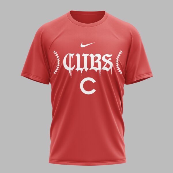 Alternative view of Chicago Cubs X Fire Skull Baseball Premium T Shirt PVT002