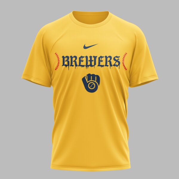 Alternative view of Milwaukee Brewers X Fire Skull Baseball Premium T Shirt PVT002