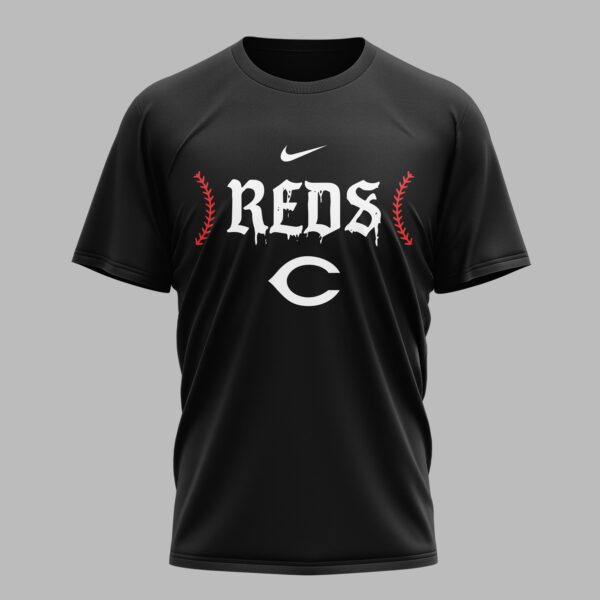 Alternative view of Cincinnati Reds X Fire Skull Baseball Premium T Shirt PVT002