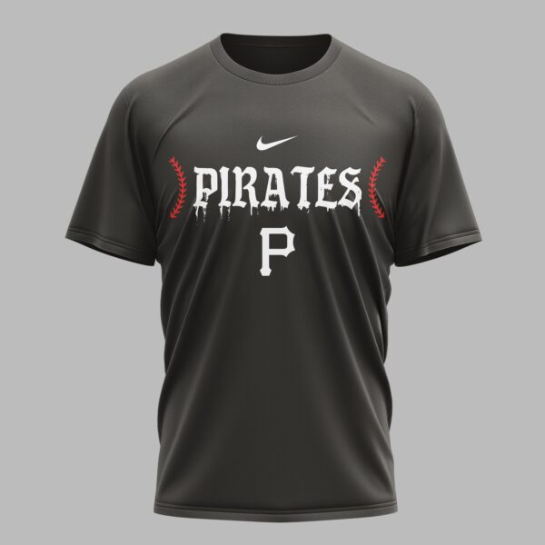 Alternative view of Pittsburgh Pirates X Fire Skull Baseball Premium T Shirt PVT002