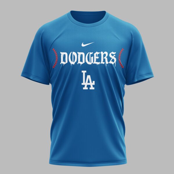 Alternative view of Los Angeles Dodgers X Fire Skull Baseball Premium T Shirt PVT002