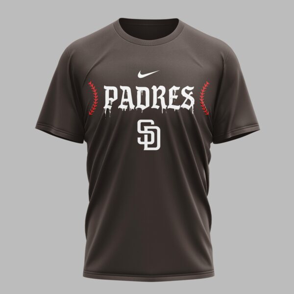 Alternative view of San Diego Padres X Fire Skull Baseball Premium T Shirt PVT002