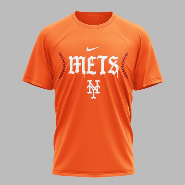 Alternative view of New York Mets X Fire Skull Baseball Premium T Shirt PVT002