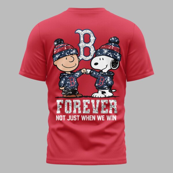 Alternative view of Boston Red Sox “FOREVER - Not Just When We Win” Snoopy & Charlie Glitter Friendship Premium T-Shirt PH00002