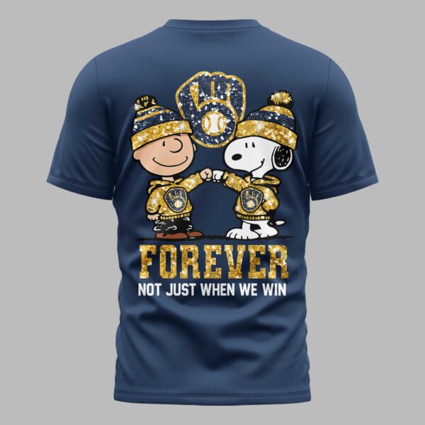 Alternative view of Milwaukee Brewers “FOREVER - Not Just When We Win” Snoopy & Charlie Glitter Friendship Premium T-Shirt PH00002