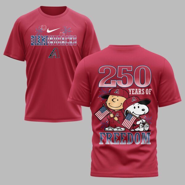 Alternative view of Arizona Diamondbacks 250th Freedom Anniversary Snoopy & Charlie Friendship Premium T-Shirt PH00003