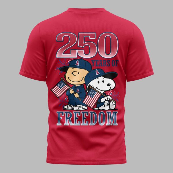 Alternative view of Los Angeles Angels 250th Freedom Anniversary Snoopy & Charlie Friendship Premium T-Shirt PH00003