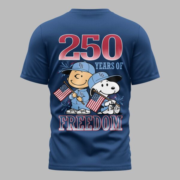 Alternative view of Tampa Bay Rays 250th Freedom Anniversary Snoopy & Charlie Friendship Premium T-Shirt PH00003