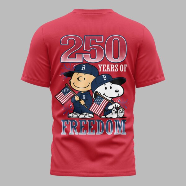Alternative view of Boston Red Sox 250th Freedom Anniversary Snoopy & Charlie Friendship Premium T-Shirt PH00003