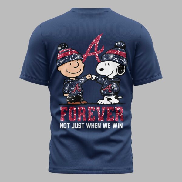 Alternative view of Atlanta Braves “FOREVER - Not Just When We Win” Snoopy & Charlie Glitter Friendship Premium T-Shirt PH00002