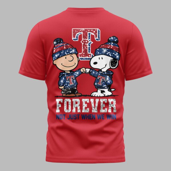 Alternative view of Texas Rangers “FOREVER - Not Just When We Win” Snoopy & Charlie Glitter Friendship Premium T-Shirt PH00002
