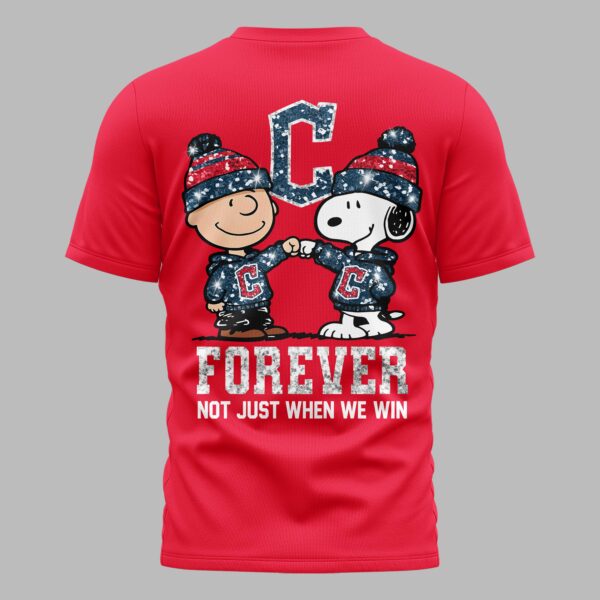 Alternative view of Cleveland Guardians “FOREVER - Not Just When We Win” Snoopy & Charlie Glitter Friendship Premium T-Shirt PH00002