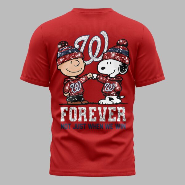 Alternative view of Washington Nationals “FOREVER - Not Just When We Win” Snoopy & Charlie Glitter Friendship Premium T-Shirt PH00002