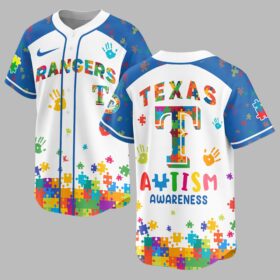 Texas Rangers Autism Awareness Puzzle Premium Jersey LT0007