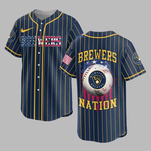Milwaukee Brewers USA Flag Edition Premium Baseball Jersey PH00007