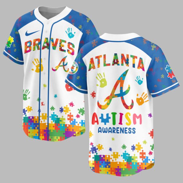 Atlanta Braves Autism Awareness Puzzle Premium Jersey LT0007