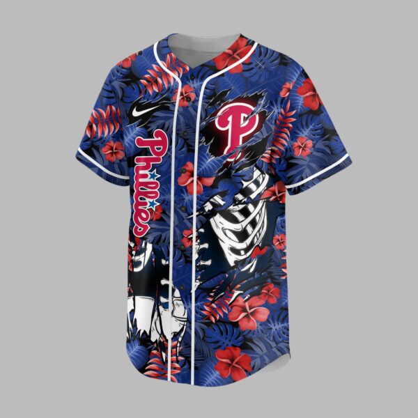 Alternative view of Philadelphia Phillies x Skeleton Baseball Jersey PVT010
