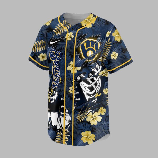 Alternative view of Milwaukee Brewers x Skeleton Baseball Jersey PVT010